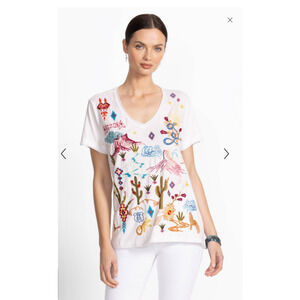 NEW Johnny Was Everyday T-Shirt Arizona Embroider Short Sleeves Size XL